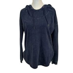 Volcom Women's Small Hooded Knit Denim Blue Long Sleeve Pullover Top
